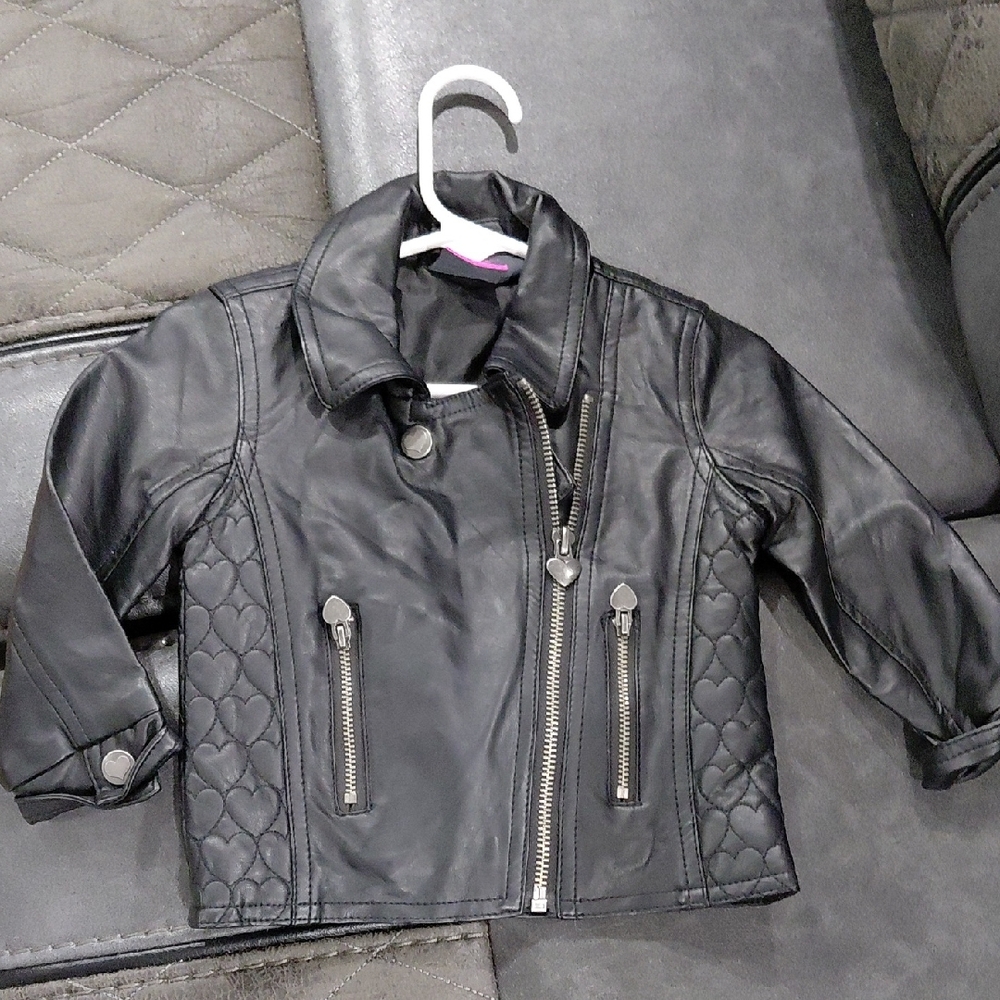 Children's Black Leather Jacket with Quilted Design